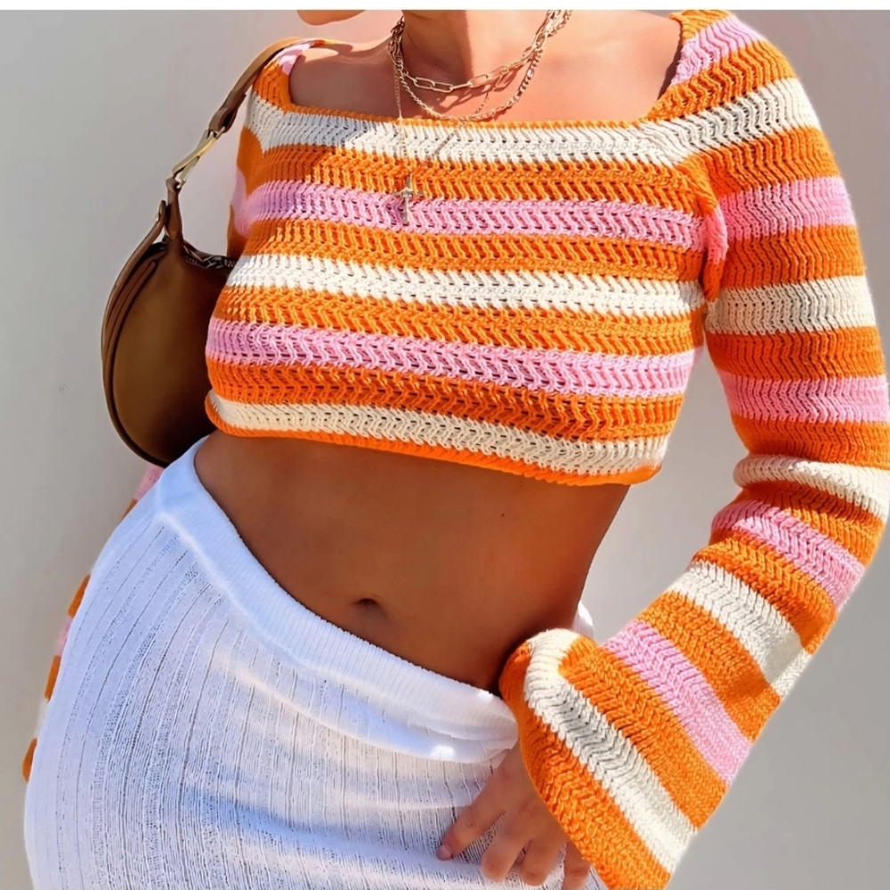 agua blues Crochet Long Sleeve Women Size L Multicolor